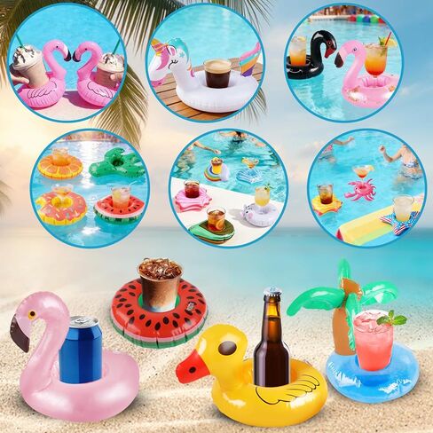 Inflatable Drink Holder, 35 Pack Drink Floaties for Pool, Pool Drink Floats for Hawaii Themed Pool Parties Cute Flamingo Inflatable Cup Holders Coasters in Saudi Arabia