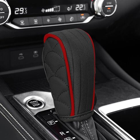 Leather Car Gear Shift Knob Cover,Patchwork Design with Embroidery,Upgraded Anti-Slip Stick Shift Knob Cover,Breathable Gear Stick Protector,Universal Shifter Covers for Cars,Trucks,SUVs (Black) in Saudi Arabia
