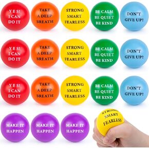 LovesTown 18PCS Inspirational Stress Relief Balls, Motivational Squeeze Balls 2 Inch Colorful Foam with Positive Quetos for Kids Adults Anxiety Fidget Sensory