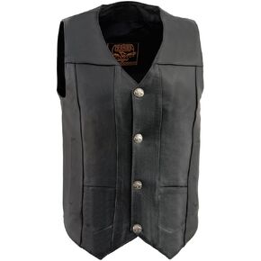 Milwaukee Leather LKM3700 Men's Black Leather Classic V-Neck Motorcycle Rider Vest w/Buffalo Nickel Snaps Closure