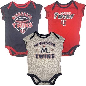 VF Minnesota Twins Infant Toddler Girl's 3-Piece Creeper Set - Soft 100% Cotton - Cute Team Spirit Outfits- 3 Designs