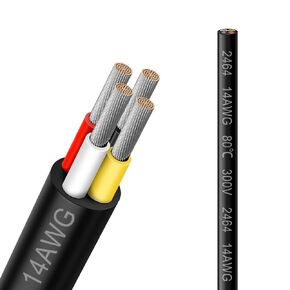 14 Gauge 4 Conductor Electrical Wire, 33FT 14AWG Black PVC Stranded Tinned Copper 4 Wire Cable, 14/4 Cord Extension Cable for LED Lamp Lighting, Automotive, Speaker, Audio, Power etc.