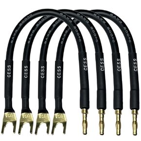 CESS-027L HiFi Speaker Cable Jumpers Wire 6-inch - Spade Plug to Banana Plug Speaker Jumper Cable - 4 Pack (Large Fork)