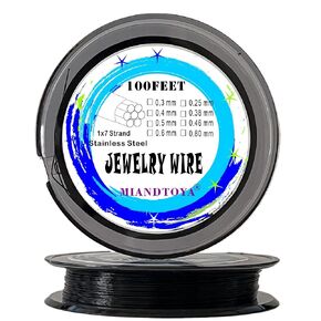 MIANDTOYA 7 Strand Stainless Steel Bead Stringing Wire, 0.38 mm Black 100 Feet 31M Thin for Jewelry Making Necklaces Bracelets Beading Crafts Phone Accessories Charm Pearl Strap