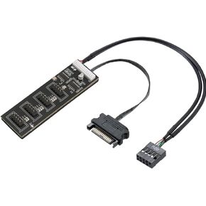 9Pin USB Header Splitter with SATA Power Cable, 4 Internal USB 2.0 Ports, Internal USB Hub Extension USB 2.0 Splitter Connector for Motherboard, Adapter for CPU, WiFi Receiver, Fans, and RGB Light