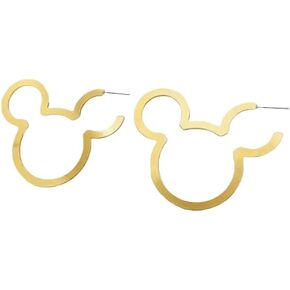 Gold Tone Hollow Cute Cartoon Miki Mouse Head Hoop Earrings Exaggerated Lightweight Adorable Statement Special Shaped Hoop Earrings Suitable For Women And Girls