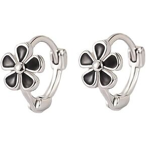 Daisy Flower Huggie Statement Earrings for Women Teen Girls,14K Gold Mini Small White Black Floral Cartilage Hoop Earrings Party Prom Trendy Kawaii Jewelry Gifts