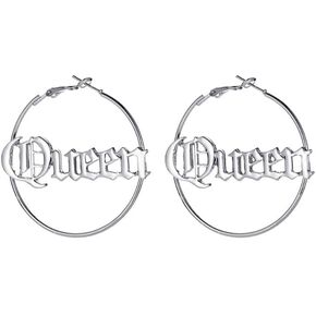 Exaggerate Large Hoop Circle Earrings Fashion English Letter Queen Earrings for Women Girls