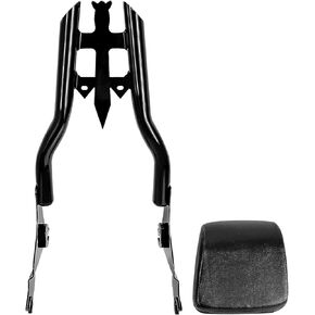 17" Black Road Glide Sissy Bar, 1 1/2" Bar Detachable Passenger Backrest Rear Pad Compatible for Harley Touring Models 2009-2023 Street Glide Road King Ultra CVO Limited Electra Glide