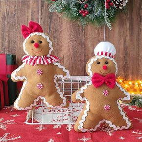 BALONAR 15Inch Large Size Christmas Plush Gingerbread Man Boy Girl Figures with Chef Hat Bowknot Christmas Ornament Home Decorations Doll Soft Door Window Table Tree Holiday Xmas Season Decor