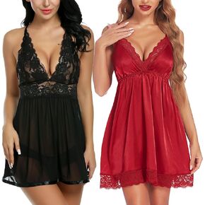 Avidlove Women Lingerie Lace Babydoll and Satin Sleepwear Sexy Nightgown