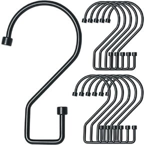 12Pcs S Hooks Hanging 4 inch Heavy Duty Large S Hooks, Reversible Black Metal S Shaped Hooks, Utility Hooks, Heavy Duty Hanging Hooks for Kitchen, Bathroom, Garden, Indoor, Outdoor
