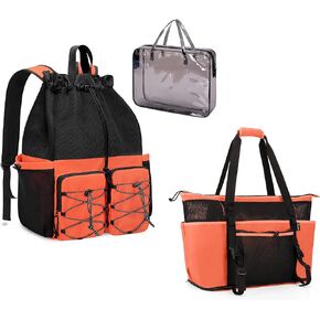 Fasrom Family Beach Tote Bag with Wet and Dry Separation Bundle with Drawstring Beach Bag Backpack with Waterproof Bag and Pocket