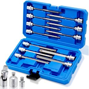 15-Piece 3/8" Drive Extra Long Torx Bit Socket Set, T10-T60 Star Bit Socket Set, CR-V and S2 Steel