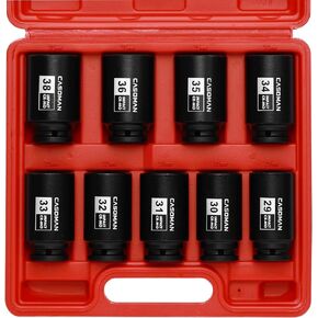 CASOMAN large socket set 1/2- Inch Drive Deep Spindle Axle Nut Impact Socket Set, 6 Point, CR-MO, Metric, 29mm-38mm, 9-Piece 1/2" Dr. Deep Impact Socket Set