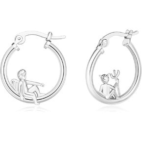 Plikin Angel Devil Mismatched Earrings for Girl 14K Gold Plated Copper Angel Devil Hoop Earrings