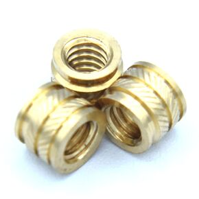 [ J&J Products ] Brass Insert IUB-0420, 1/4-20 Tapered, Thru-Threaded, 9.5 mm OD, 7.6 mm Length, Heat Staking Inserts, 20pcs