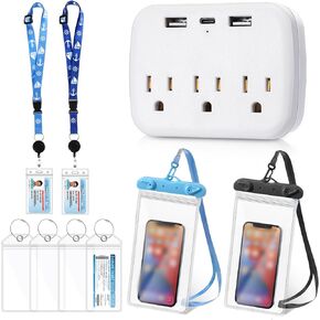 9 Pcs Cruise Accessories Kit Includes 4 Pcs Carnival Cruise Luggage Tags with Metal Loop 2 Pcs Cruise Lanyards for Ship Cards 2 Pcs Waterproof Phone Pouch and a Cruise Power Strip (Stylish Color)