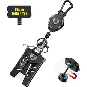 ELV Heavy Duty Retractable Keychain with Magnetic Closure and Carabiner, Retractable ID Badge Holder Clip, Retractable Badge Reel with 31" Dyneema Cord, Key Ring, Lobster Claw Clasp and Phone Tethers