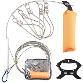 Goture Fishing Stringer Live Fish Lock, Stainless Steel Fish Stringer Clip, Big Fish Wire Rope Cable with Float and Plastic Handle, Fishing Holder Kit with High Strength 10 Snaps/Buckles