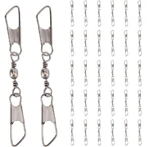 SUPERFINDINGS 30Pcs Double Fishing Snap Swivels Carbon Steel Fishing Rolling Bearing Connector Fishing Rolling Ball with Snap Connector Fishing Tackle Fishing Accessories, 89mm