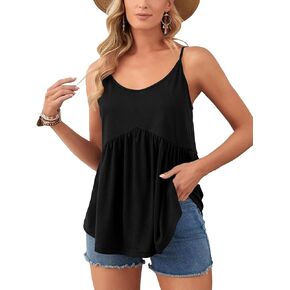 Vrtige المرأة السباغيتي حزام Crewneck مطوي كشكش تنحنح بلا أكمام كامي تانك الأعلى Peplum