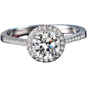 0.5ct 1ct 2ct Halo Moissanite Engagement Rings for Women D Color VVS1 Clarity Round Cut Solitaire Moissanite Rings Wedding 18K White Gold Plated 925 Sterling Silver Wedding Anniversary Birthday Promise Ring for her with Certificate of Authenticity