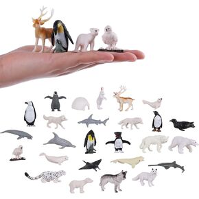 Small Polar Animals Figurines, 26pcs Realistic Penguin Polar Bear Seal Winter Animals for Early Educational Birthday Cupcake Topper Gift for Kids