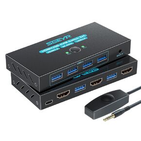 SGEYR HDMI 2.0 KVM Switch 1 Monitors 2 Computers, with 4 USB 3.0 Switch, 4K@60Hz HDMI 2 Port KVM Switches,Support Wired Remote and Button Switch, Sharing Keyboard& Mouse ，Plug and Play