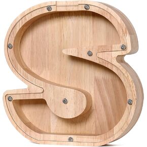 CDUHB Large Personalized Wooden Letter Piggy Bank Alphabet Letter Decorative Sign Coin Bank Perfect Decor,Unique Gift, Keepsake, or Savings Money Box for Kids with Sticker for DIY (C)
