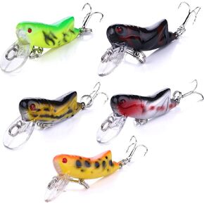 5pcs Crickhopper Cricket/Grasshopper Crankbait Fishing Lures, Grasshopper Bait Bionic Mini Fishing Topwater Lures for Freshwater and Saltwater for Bass Pike Walleye Trout Lures