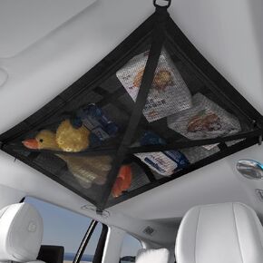 Upgrade Car Ceiling Cargo Net Pocket 28" x19", Reduce Sagging Large Capacity Car Ceiling Storage Net for SUV, Strong Bearing Adjustable Roof Cargo Net Organizer for Car Van Truck