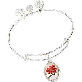 Alex and Ani AA777323SS,BILY، سوار قابل للتوسيع على شكل زهرة مطبوعة، فضي لامع، وردي، أساور