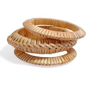 Eco-Vogue Set - Hand Braided Set of 3 Wedge-shaped Natural Rattan Bracelets for Women | Handwoven Bamboo Cane Bangle (Medium Hand Size)