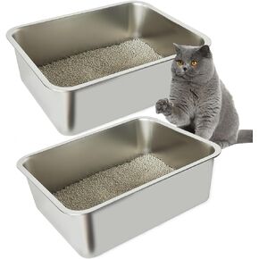 Stainless Steel Litter Box for Kitten, Low Entry Open Metal Litter Pan for Kittens Smooth Surface Litter Pan (17.7" X 13.8" X 3.9")