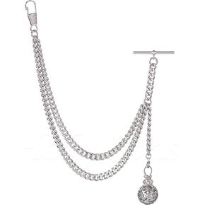 Handmade in The UK Silver Colour Single Albert Pocket Watch Chain with Pendant