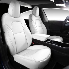 INCH EMPIRE 2 Front Seat Cover Custom Fit for Tesla Model 3 Model Y Synthetic Linen Car Seat Protector Cushion for Model 3 2017 2018 2019 2020 2021 2022 All Season (2 Front Beige Fabric)