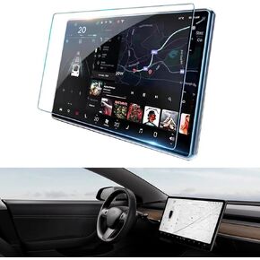 Tempered Glass Screen Protector Compatible with Tesla Model 3 Model Y 15" Center Control Navigation Touch Screen Car Screen Protector Accessories 9H Anti-Glare Anti-Fingerprint Auto-Alignment