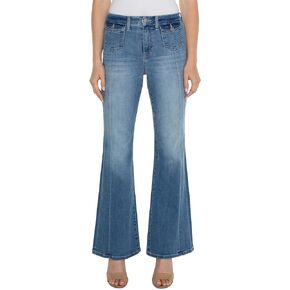 Liverpool Women's Hannah Mid Rise Flare with Flap Front Pockets Crosshatch Denim