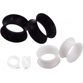3 PAIR (6pcs) BLACK WHITE CLEAR SILICONE EARSKIN TUNNELS Double Flare Gauges Super Ultra Thin Soft Flexible Flesh Plugs 1057