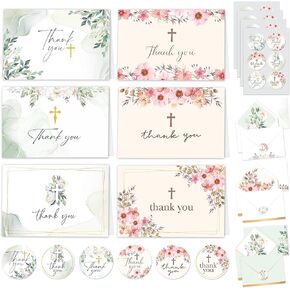Decorably 24 Pack 6x4in Baptism Thank You Cards with Envelopes and Stickers, 6 Religious Designs Christian Thank You Cards, Blank Inside - Baptism, First Communion