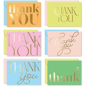 S&O Candy Thank You Cards with Envelopes - Blank Thank You Cards with Gold Foil - Thank You Notes with Envelopes Set of 24 - Assorted Thank You Cards with Pop Color Envelopes to Mix & Match