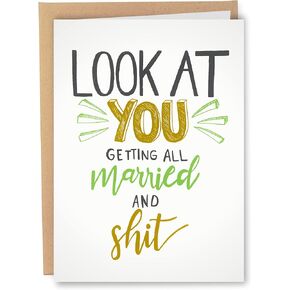 Sleazy Greetings Funny Wedding Card For Marriage Engagement - Adult Humor Dirty Wedding Congratulations Card (Married And Shit)