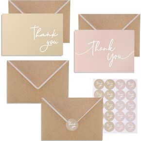 100 PK Bulk Thank You Cards with Envelopes - 5 x 3.5 Inches Wedding Thank You Cards Baby Shower Bridal Shower Personalized Thank You Notes for Small Business Graduation Funeral Birthday (2 colors)