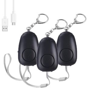 (Upgraded New Version) Safe Sound Personal Alarm, Rechargeable Emergency 130db Security Alarm Keychain Siren Song with 2 LED Lights, for Women, Men, Children, Elderly (3 Pack), Black