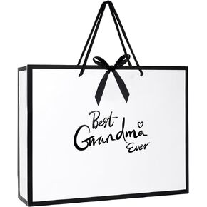 VFUNZA Gifts for grandma, Bag for Birthday/Christmas, 13" Luxurious Black Edge White Bags
