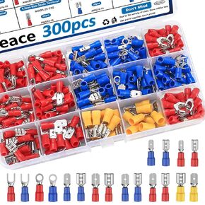 smseace 300 قطعة 22-10AWG موصلات تجعيد بأسمائها الحقيقية 2.8 مم / 4.8 مم / 6.3 مم مجموعة موصلات بأسمائها الحقيقية للذكور والإناث معزولة بأسلاك تجعيد بأسمائها الحقيقية / شوكة / حلقة تجعيد موصلات طرفية كهربائية