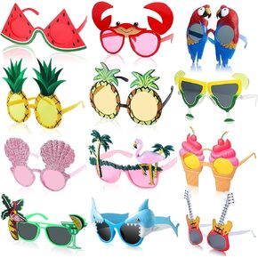 12 Pairs Novelty Party Sunglasses,Funny Luau Party Sunglasses Hawaiian Tropical Beach Glasses Summer Pool Party Sunglasses for Beach Themed Party Supplies