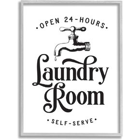 Stupell Industries Self-Serve Laundry Room Sign Vintage Faucette Drip, Designed by Lettered and Lined Canvas Wall Art, 36 x 48, White