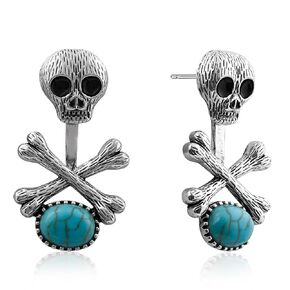 Silver Turquoise Skull Stud Earrings Skull Head Earrings for Men Women Birthstone Earrings for Christmas Gift